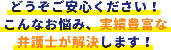 どうぞご安心ください!こんなお悩み、実績豊富な弁護士が解決します!